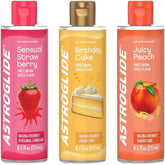 Astroglide Flavored Personal Lubricant 8.5oz Bundle including Strawberry, Birthday Cake, and Peach Flavored Water Based Lubes