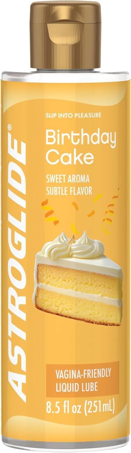 Astroglide Cake Flavored Personal Lubricant (8.5oz), Lube for Men, Women and Couples, Delicious Flavor, Hypoallergenic, Vaginal Safe, Condom Compatible