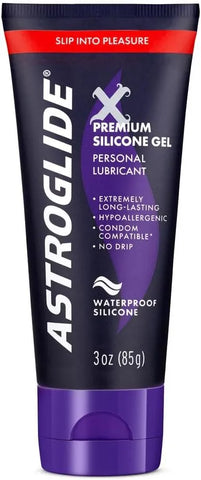 Astroglide Silicone Lube (3oz), X Premium Gel Personal Lubricant, No Drip Stay-Put, Lube for Men, Women and Couples, Waterproof for Water Play