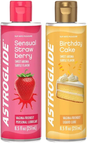 Astroglide Strawberry Flavored Personal Lubricant (8.5oz) + Astroglide Cake Flavored Personal Lubricant (8.5oz)