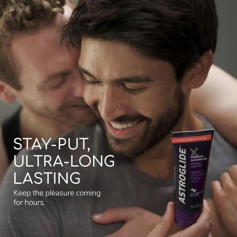 Astroglide Silicone Lube (3oz), X Premium Gel Personal Lubricant for Vaginal and Anal Sex, No Drip Stay-Put, Lube for Men, Women and Couples, Waterproof-for Water Play (Pack of 2)