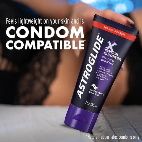 Astroglide Silicone Lube (3oz), X Premium Gel Personal Lubricant, No Drip Stay-Put, Lube for Men, Women and Couples, Waterproof for Water Play