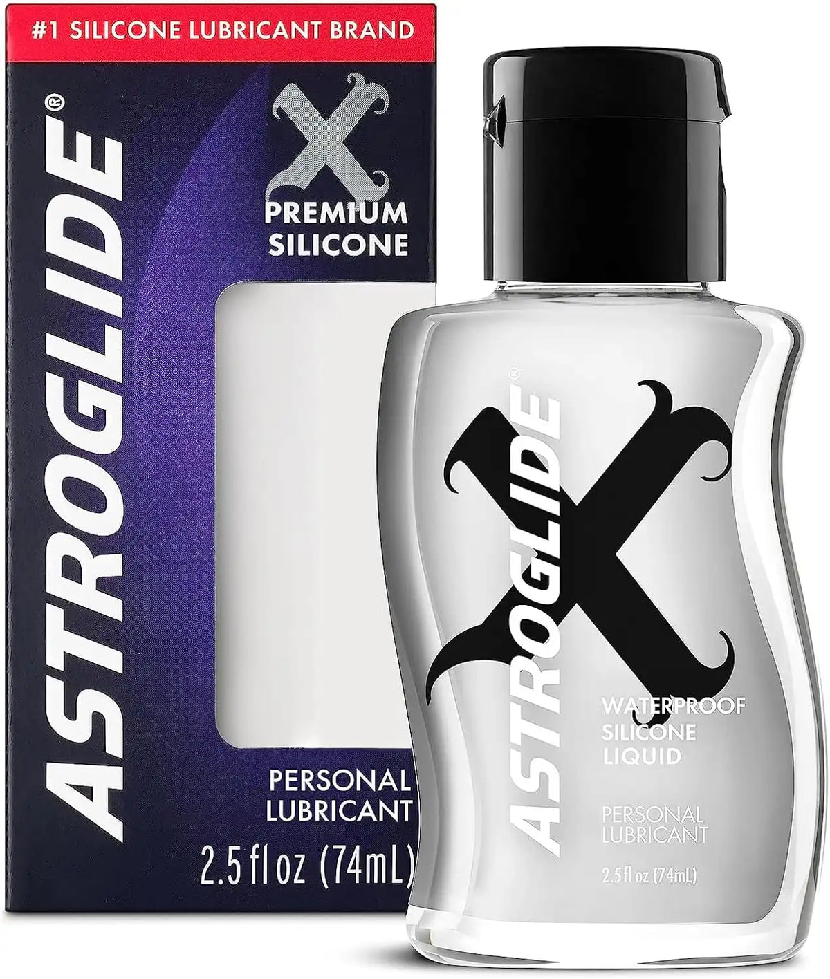 Astroglide Silicone Lube (2.5oz), X Premium Personal Lubricant, Extra Silky Sex Lube, Waterproof for Water Play, Travel-Friendly Size