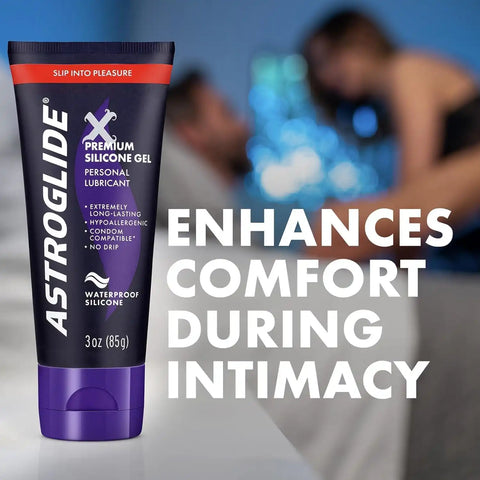 Astroglide Silicone Lube (3oz), X Premium Gel Personal Lubricant, No Drip Stay-Put, Lube for Men, Women and Couples, Waterproof for Water Play