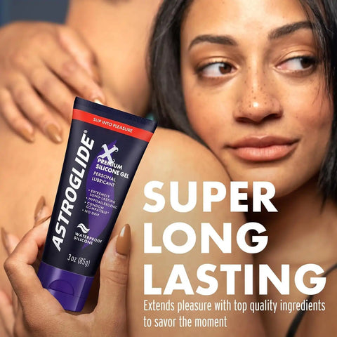 Astroglide Silicone Lube (3oz), X Premium Gel Personal Lubricant, No Drip Stay-Put, Lube for Men, Women and Couples, Waterproof for Water Play