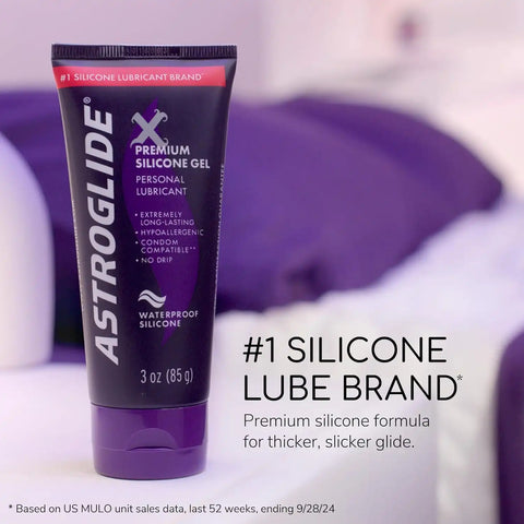 Astroglide Silicone Lube (3oz), X Premium Gel Personal Lubricant for Vaginal and Anal Sex, No Drip Stay-Put, Lube for Men, Women and Couples, Waterproof-for Water Play (Pack of 2)