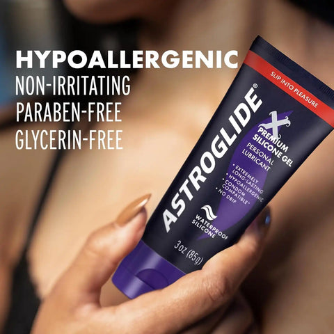 Astroglide Silicone Lube (3oz), X Premium Gel Personal Lubricant, No Drip Stay-Put, Lube for Men, Women and Couples, Waterproof for Water Play