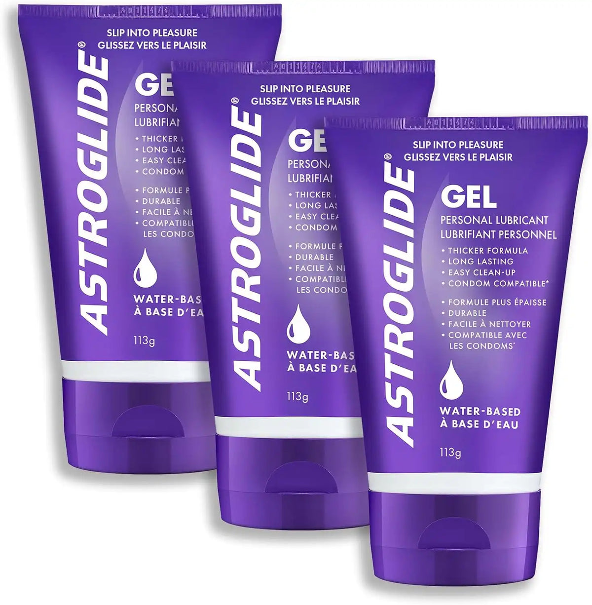 Astroglide Water Based Lube (4oz), Gel Personal Lubricant, Stays Put with No Drip (Pack of 3)