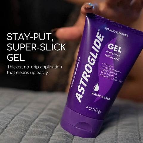 Astroglide Water Based Lube (4oz), Ultra Gentle Gel Personal Lubricant, Stays Put with No Drip for Men, Women and Couples
