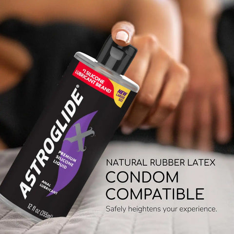 Astroglide Silicone Lube (12 oz), X Premium Personal Lubricant for Vaginal and Anal Sex, Extra Silky Lube, Waterproof